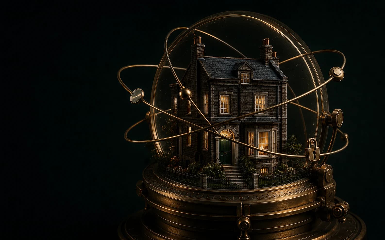 A British rental property held within a brass observatory, representing Guardian connecting every moving part around one property
